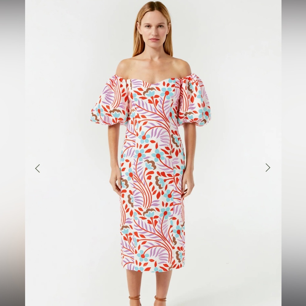 NWOT Rhode Karima Printed Puff Sleeve Dress - Lago Vine Size 8